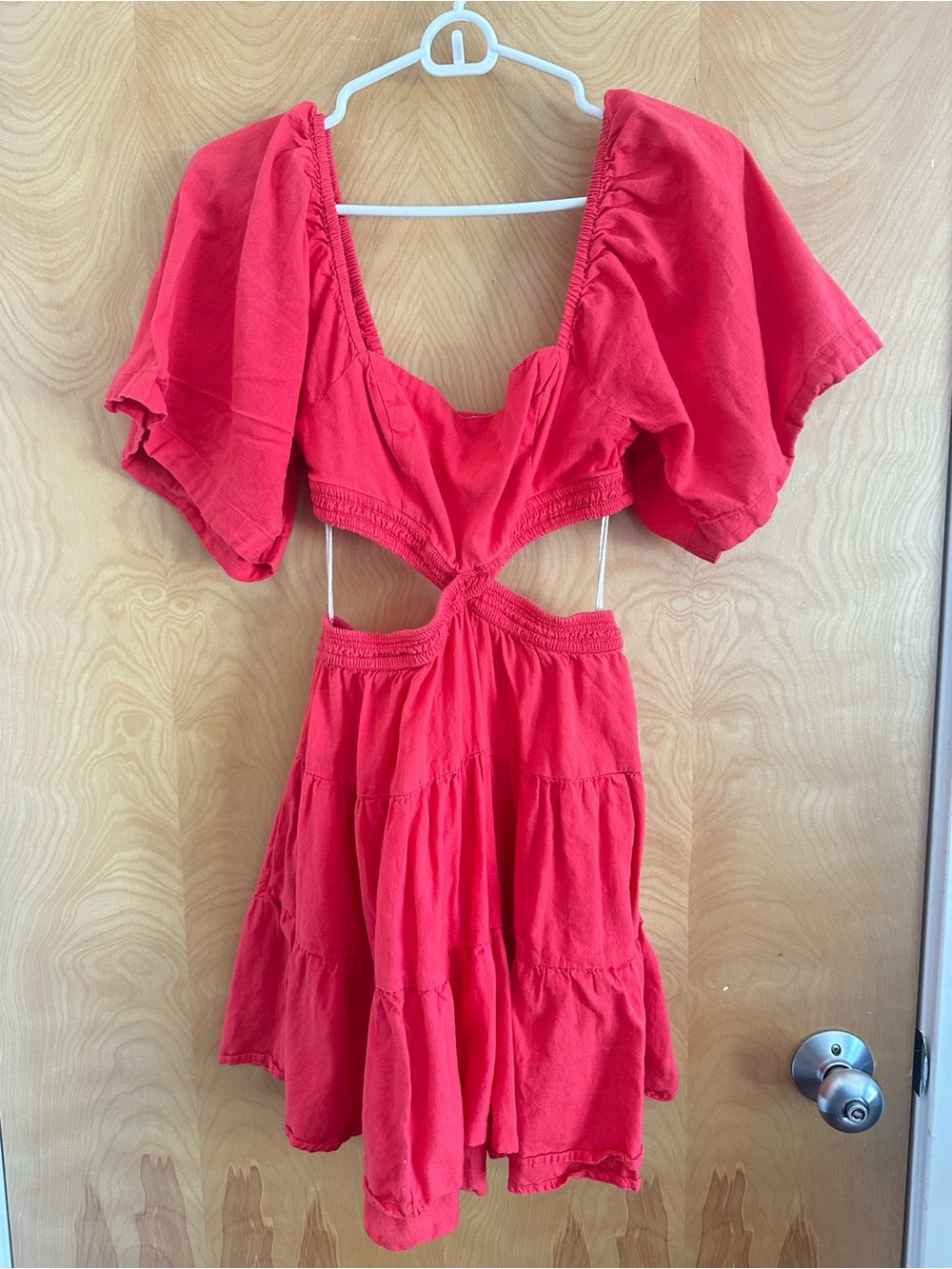 Free People Red Cutout Puff-Sleeve Mini Dress